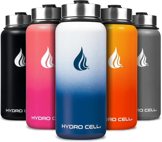 HYDRO CELL Stainless Steel Insulated Water Bottle with Straw - For Cold & Hot Drinks - Metal Vacuum Flask with Screw Cap and Modern Leakproof Sport Thermos for Adults (Navy/White 32oz)
