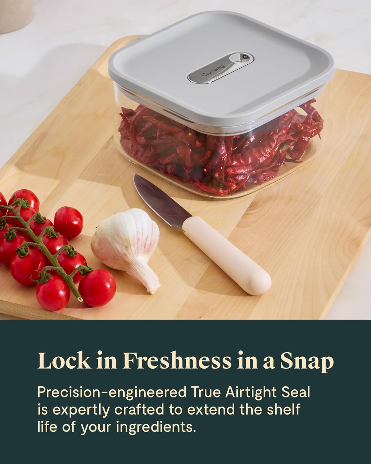 Caraway 1qt Glass Airtight Food Storage Container with Lid – Non-Toxic, BPA-Free Kitchen Storage Container – Stackable, Space-Saving Airtight Container for Dry Goods and More - Navy