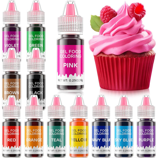 Gel Food Coloring 12 Colors Set for Cake Decorating,Cherrysea Edible Food Dye for Baking Royal Icing Cookie Supplies Gluten Free Food Grade Food Coloring Gel Kits, 0.25 Fl. Oz/Bottles