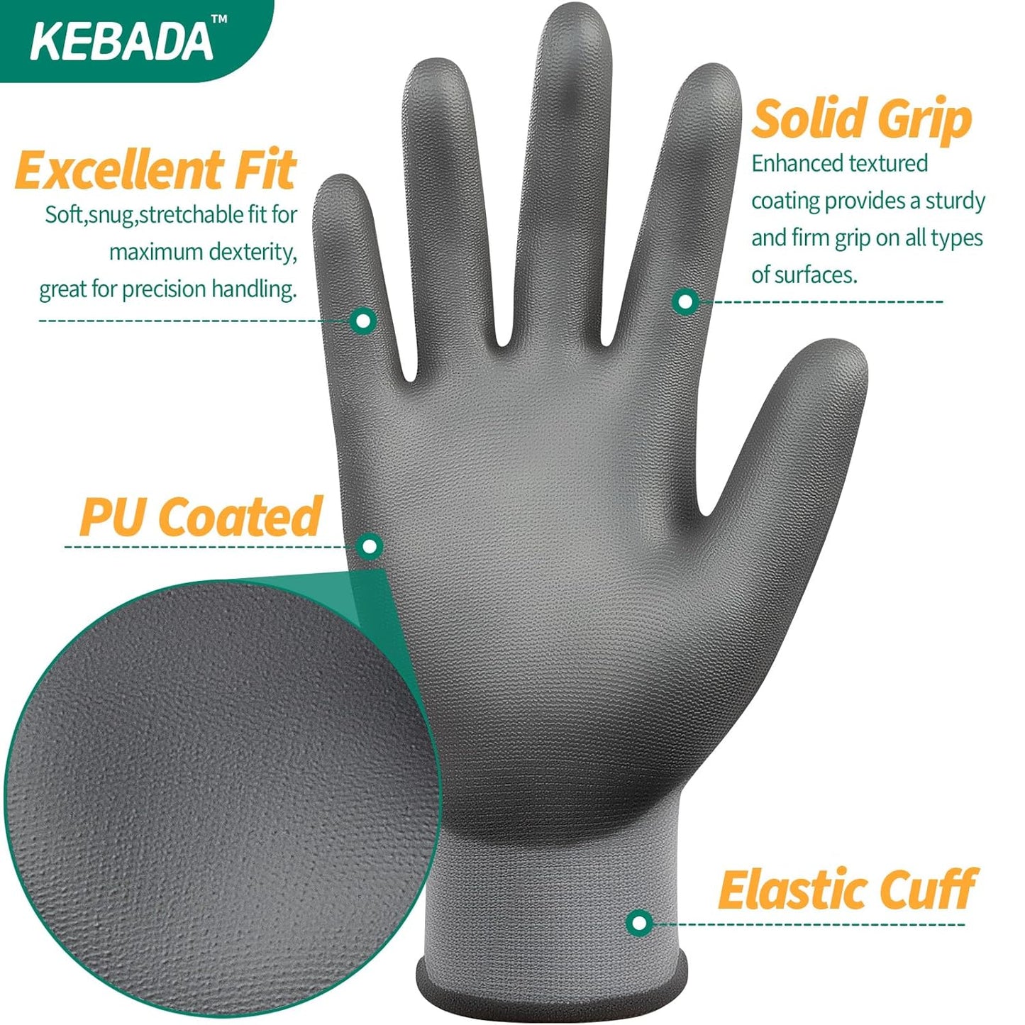 Kebada W1 Work Gloves for Men and Women, Working Gloves with Grip,12 Pairs Thin Mechanic Gloves,PU Coating on Palm & Fingers,Breathable Mens Gardening Gloves,Gray Small