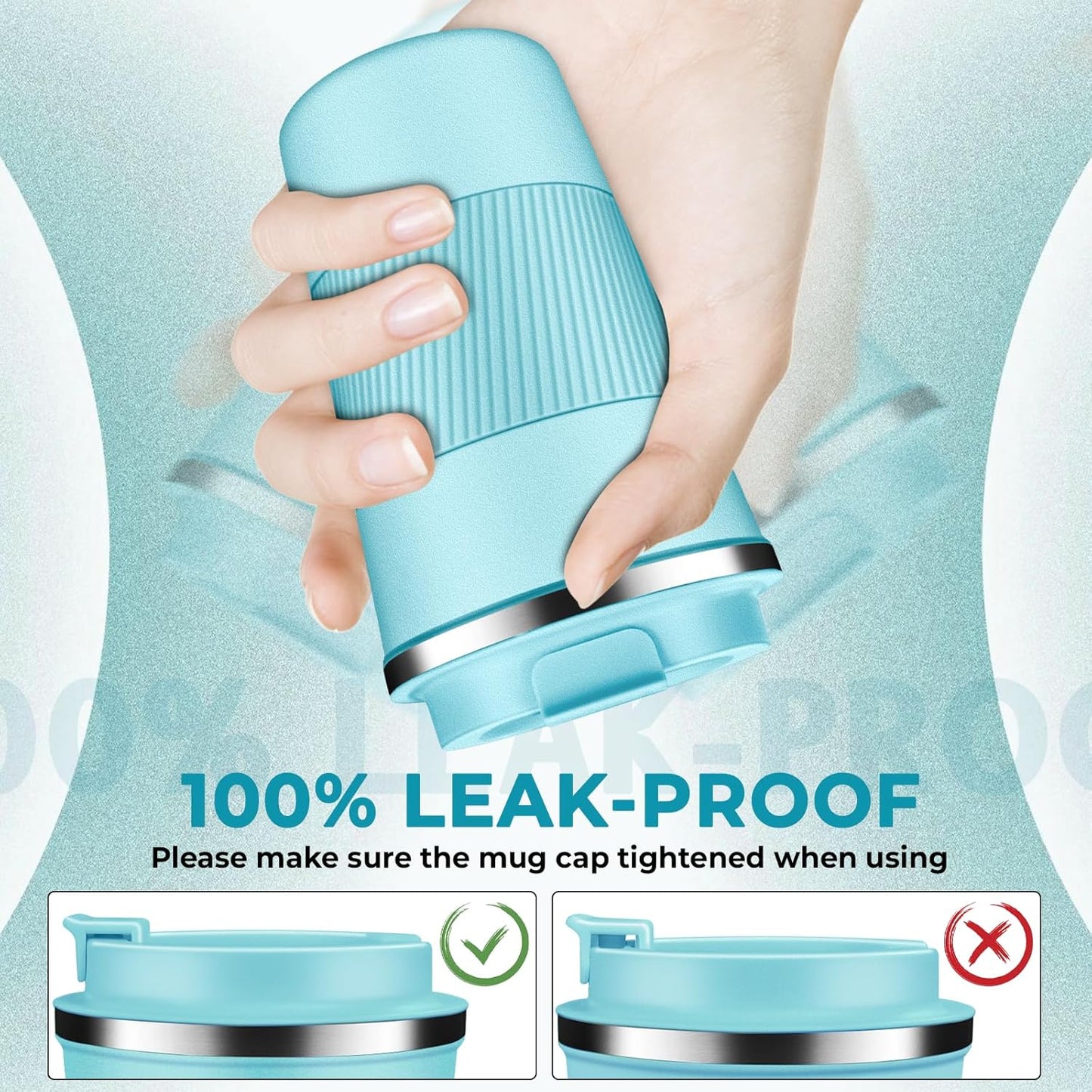 Insulated Coffee Tumbler 12 oz, Stainless Steel Coffee Mug with Lids, Travel Coffee Mug Leak Proof, Double Wall Vacuum Insulated Reusable Coffee Cup, Keep Drinks Hot and Cold (Turquoise, 12 Ounces)