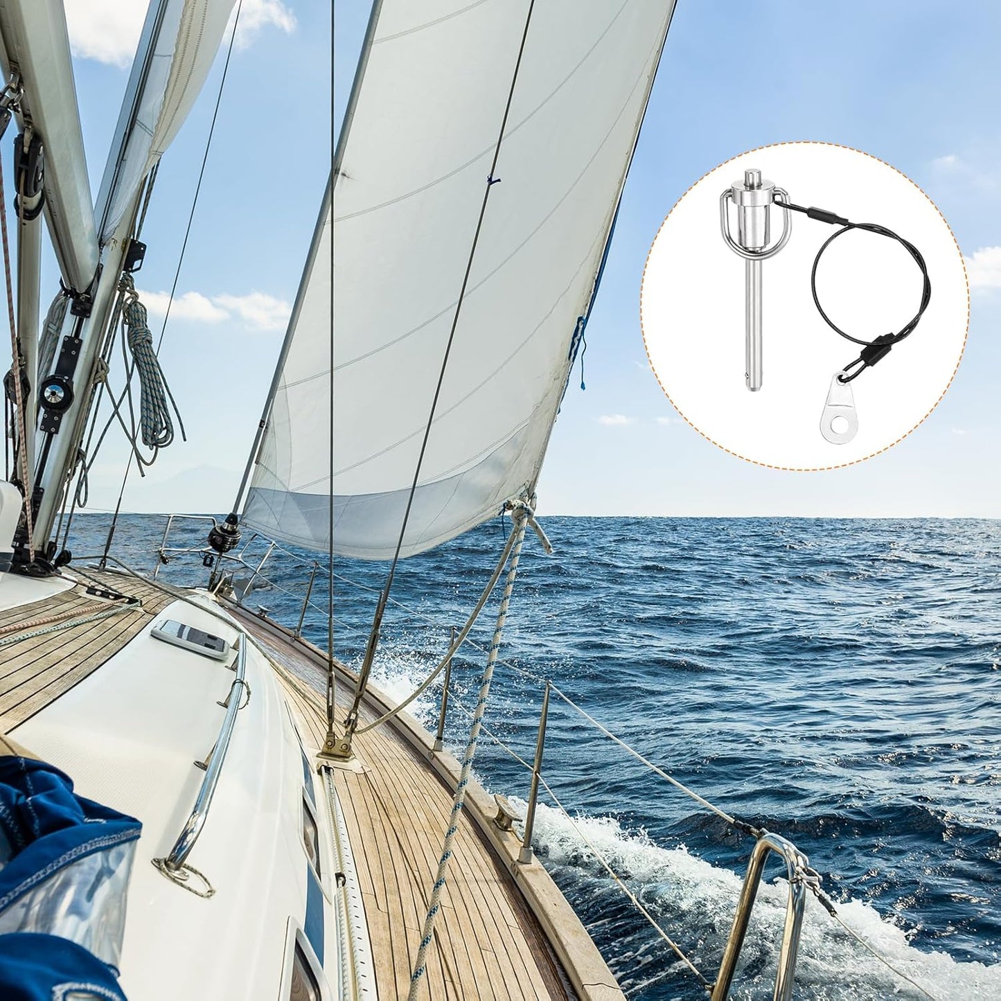 uxcell 2 Pcs Quick Release Pin, 1/4" x 2"(Dia. x L) Push-Button Ball Locking Pin 304 Stainless Steel Ring Handle Locking Pin with Wire for Audio Bimini Top Marine, Silver