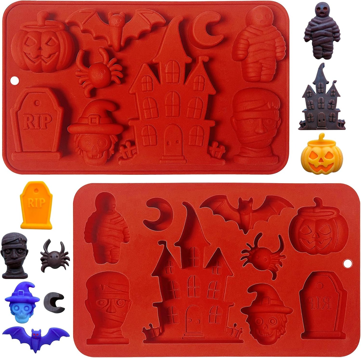2Pcs Halloween Pumpkin Molds Silicone for Chocolate Candy, 3D Halloween pumpkin Molds Silicone for Candy Gummy (Mix)