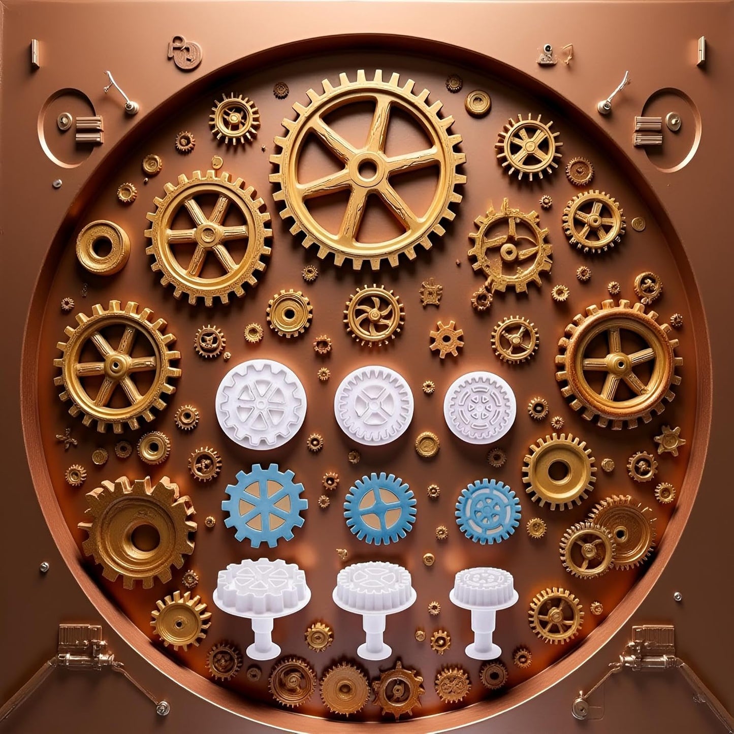 3Pcs White Gear Cookie Cutters, Steampunk Cogs Plunger Mold, 3D Gear Cookie Stamp Mold, Clock Wheel Biscuits Fondant Molds for Cake Cookie food Decoration Cookie Cutters Baking Tools