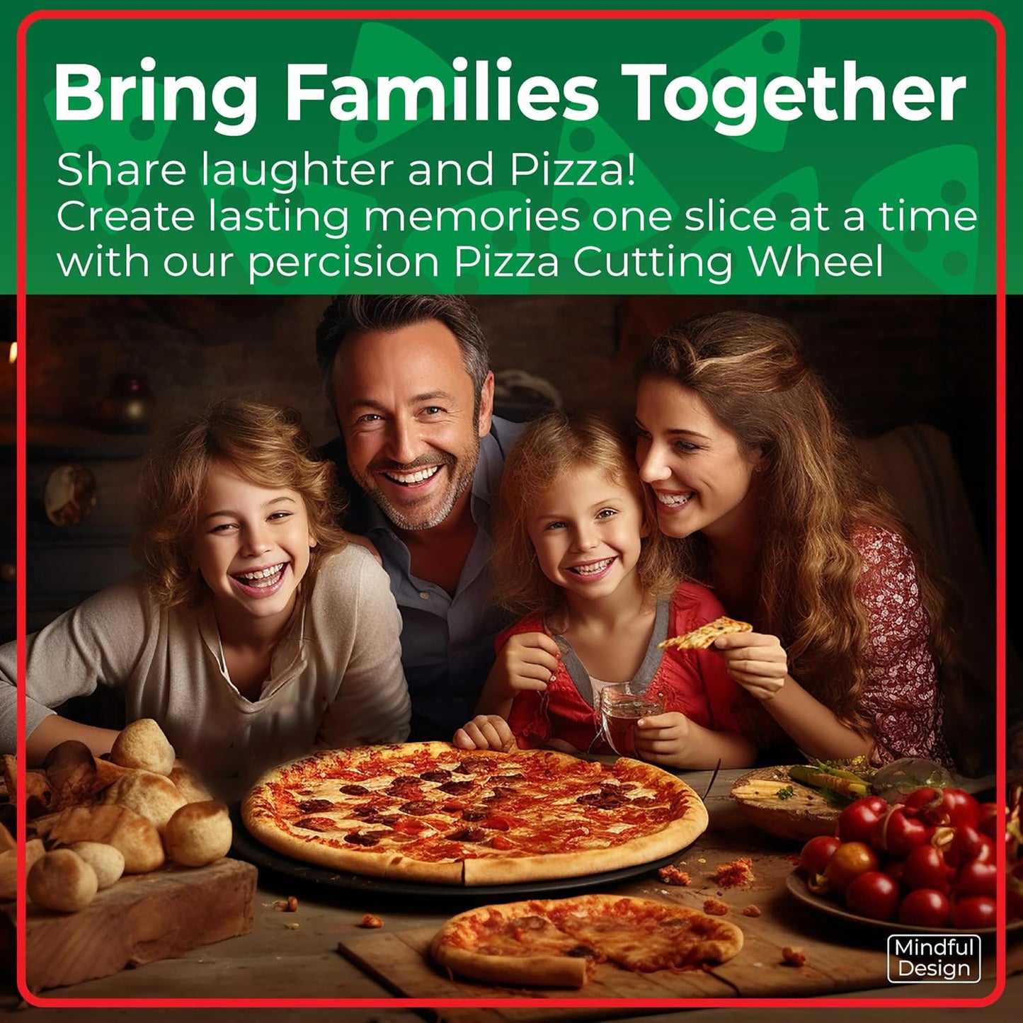 Mindful Design Pizza Cutter Wheel with Protective Blade Cover, Easy to Clean and Dishwasher Safe Ergonomic Pizza Slicer (Green)