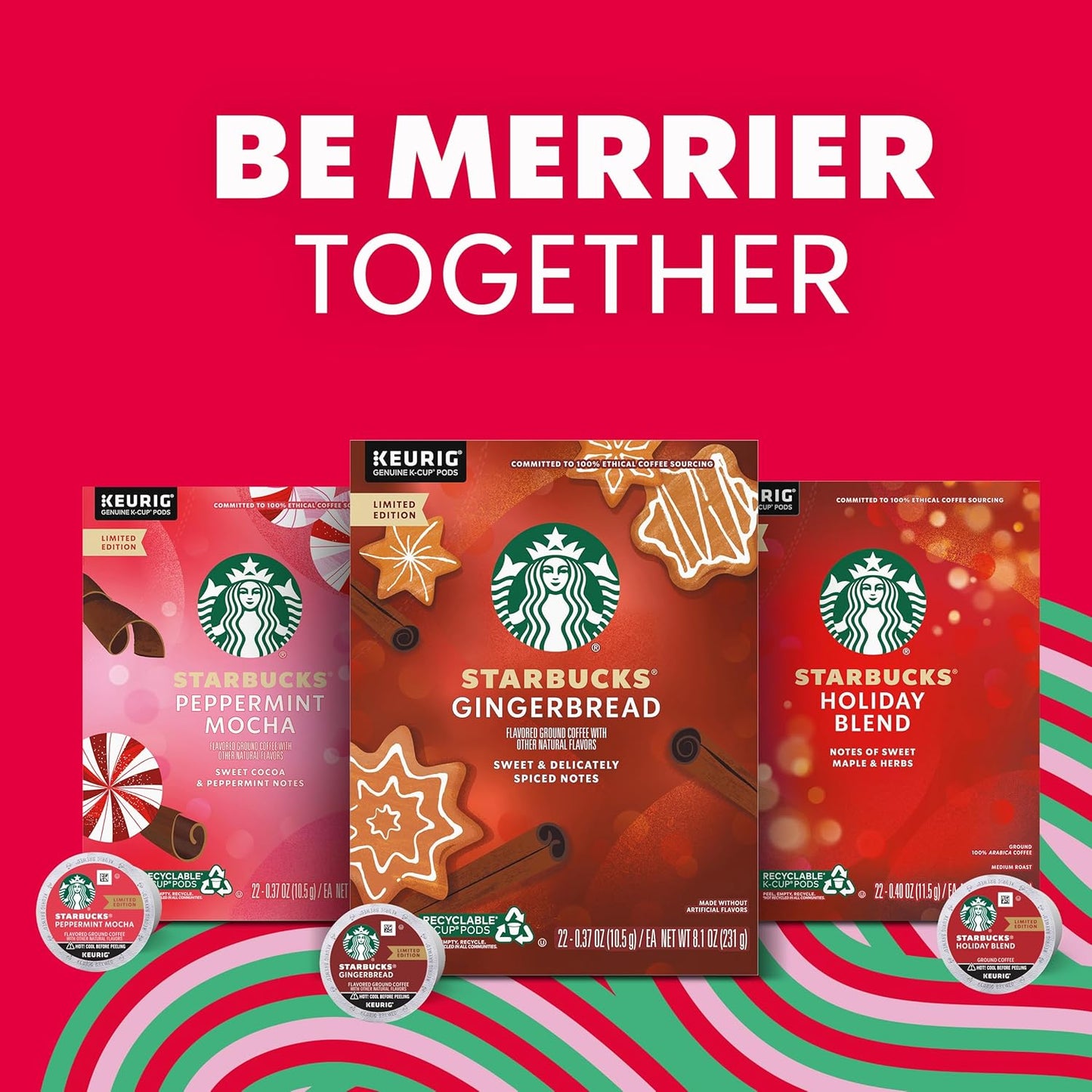 Starbucks K-Cup Coffee Pods, Medium Roast Coffee for Keurig Brewers, Holiday Blend, 100% Arabica, Limited Holiday Edition, 6 Boxes (60 Pods Total)