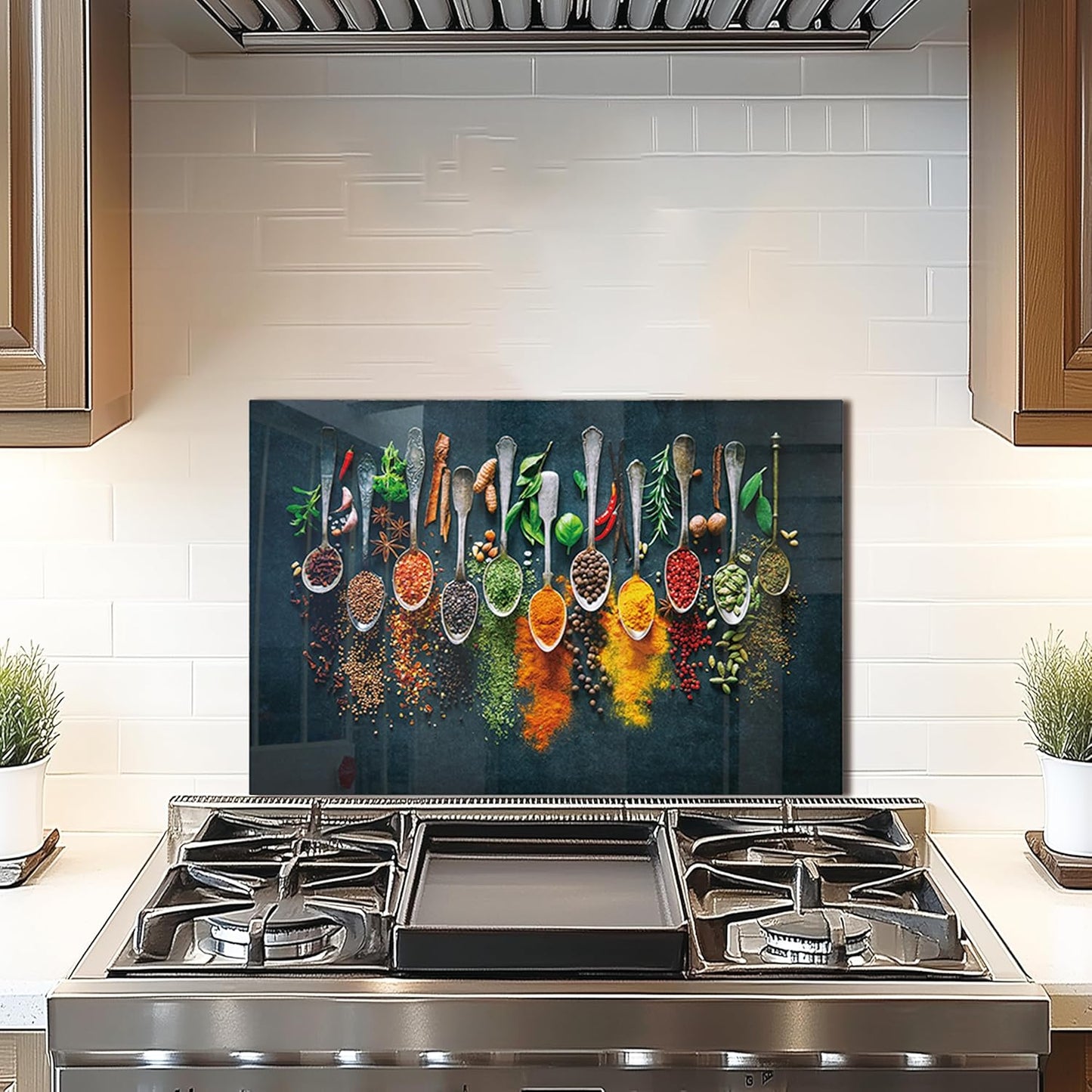 DAIFURONGE Spice Tempered Glass Backsplash For Kitchen Behind Stove,Stove Backsplash Top Cover,Easy to Clean Glass Splashback, Sink Cover Splash Guard,Home Kitchen Wall Decor (23.62"x15.75"(60x40cm))