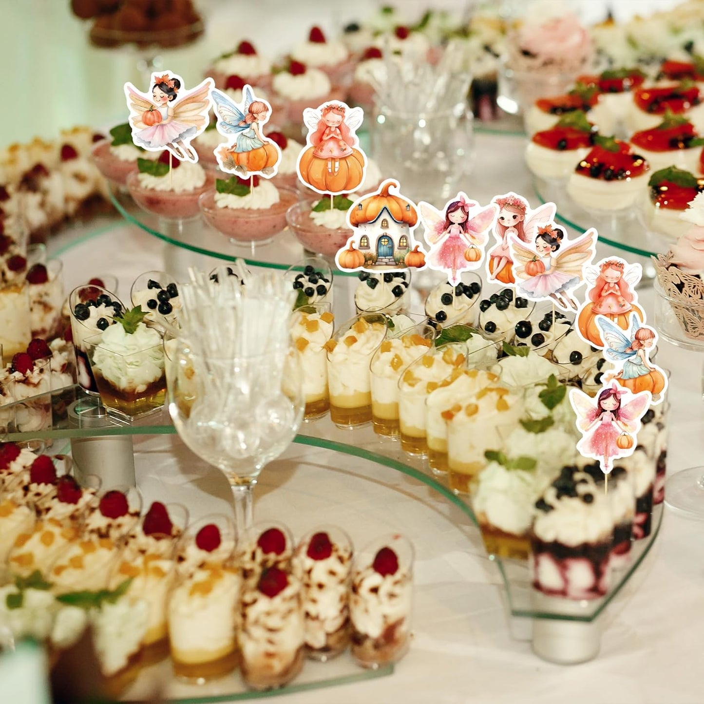 24Pcs Pumpkin Cupcake Toppers Flower Fairy Pumpkin Cupcake Picks Fall Harvest Theme Thanksgiving Baby Shower Party Supplies