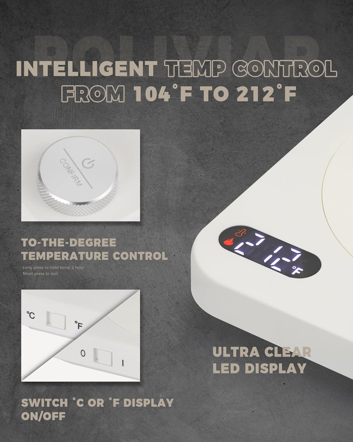 POLIVIAR Electric Gooseneck Kettle, 1350W Electric Tea Kettle Wood Pattern Handle, 34oz Pour Over Electric Kettle for Coffee & Tea, 18/8 Stainless Steel Inner, Temperature Control & Rapid Heating