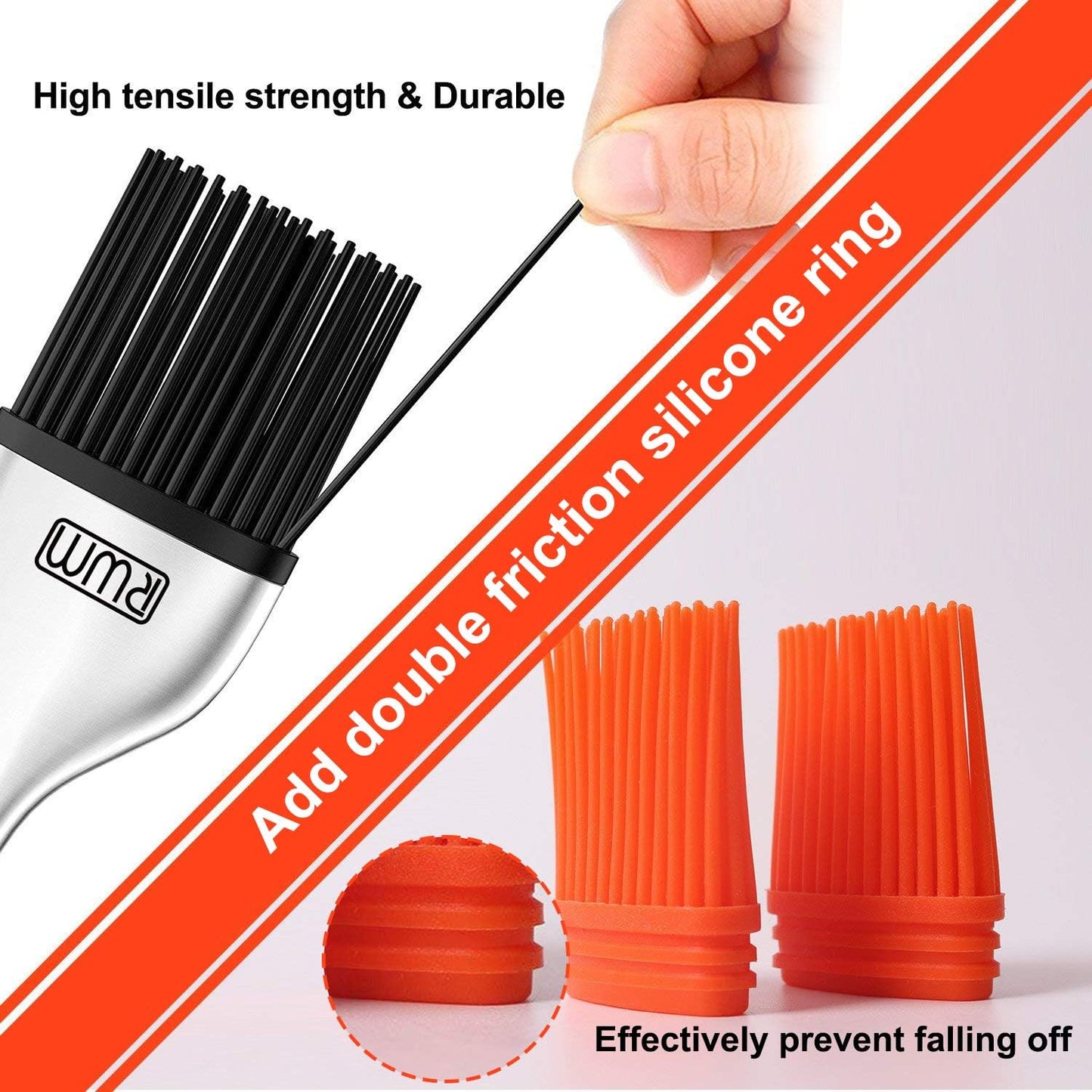 Basting Brush - Grilling BBQ Baking, Pastry and Oil Stainless Steel Brushes with Back up Silicone Brush Heads(Orange) for Kitchen Cooking & Marinating, Dishwasher