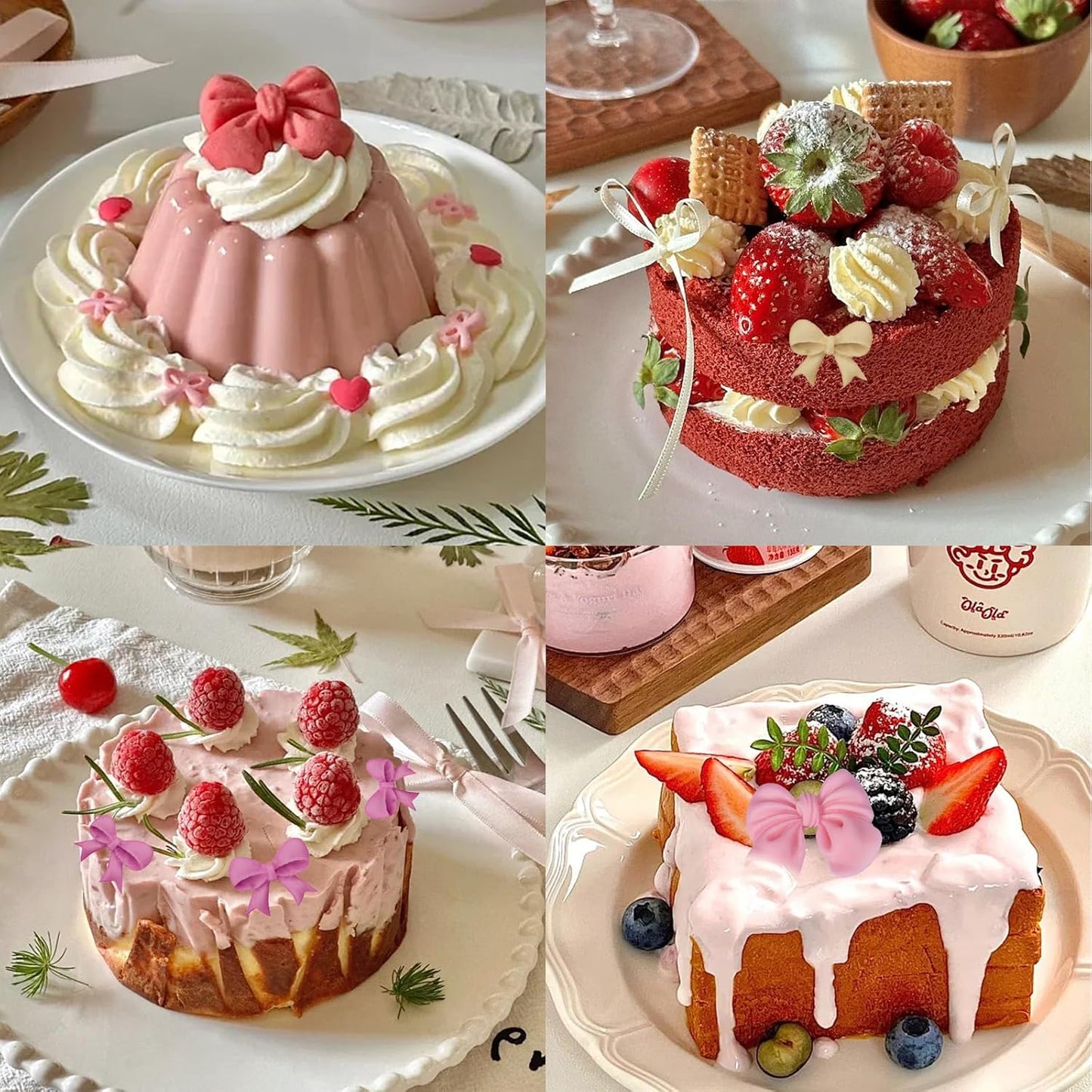 Bow Molds for Chocolate 4 PCS,Bow Chocolate Molds Silicone DIY Baking Supplies,for Chocolate, Fondant, Ice Cubes, and More(Square+round, Pink, 2.7in)