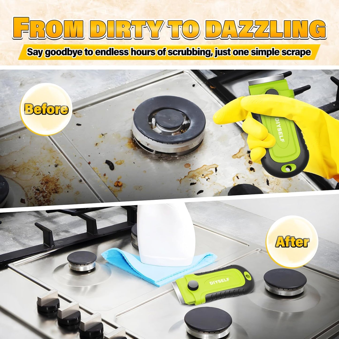 DIYSELF 2 Pack Razor Blade Scraper with 30 Pcs Extra Blades, Scraper Tool for Cleaning, Glass, Stickers, Paint Scraper, Razor Scraper, Glass Scraper, Razor Scraper Tool, Glass Stove Top Scraper