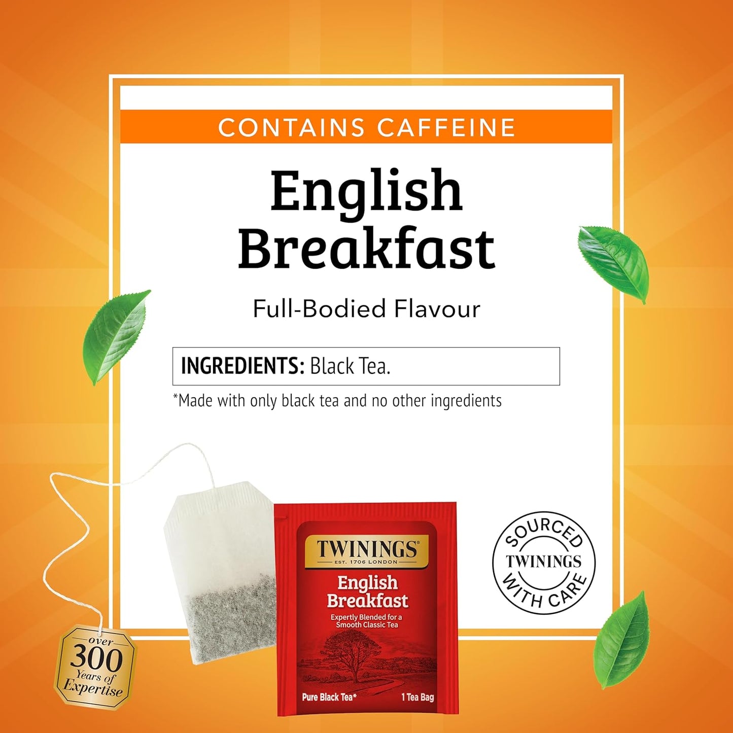 Twinings English Breakfast Black Tea Individually Wrapped Bags, 100 Count (Pack of 1), Smooth, Flavourful, and Robust, Caffeinated, Enjoy Hot or Iced, 100 Teabags