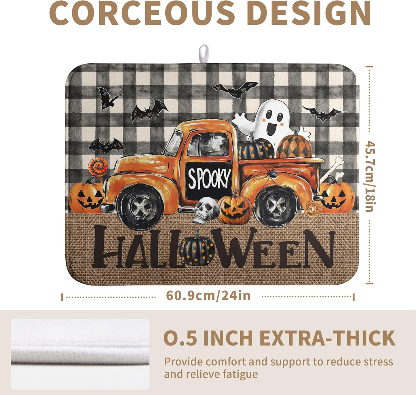 Halloween Buffalo Plaid Dish Drying Mat Fall Pumpkin Rustic Large Kitchen Mats Dish Drying Pad Absorbent Dish Dryer Mat for Kitchen Countertops Microfiber Drainer Pad Dish Drying Mats (18x24 in)