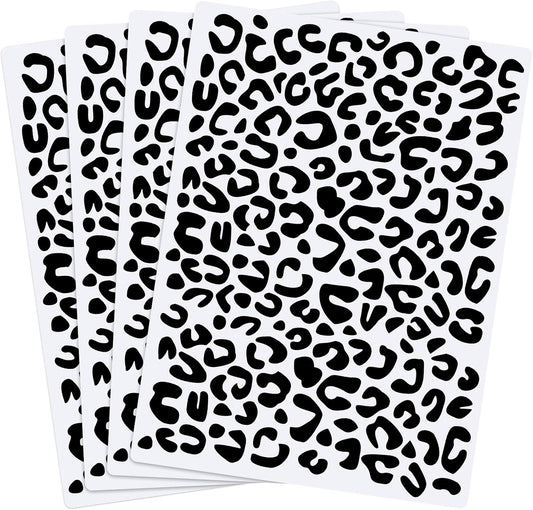 Zonon 4 Pieces Leopard Skin Stencil Reusable Cheetah Paint Stencil Template for Scrapbooking Fabric Drawing Tracing DIY Cake Furniture Wallpaper Floor Decor(5.9 x 8.3 Inch)