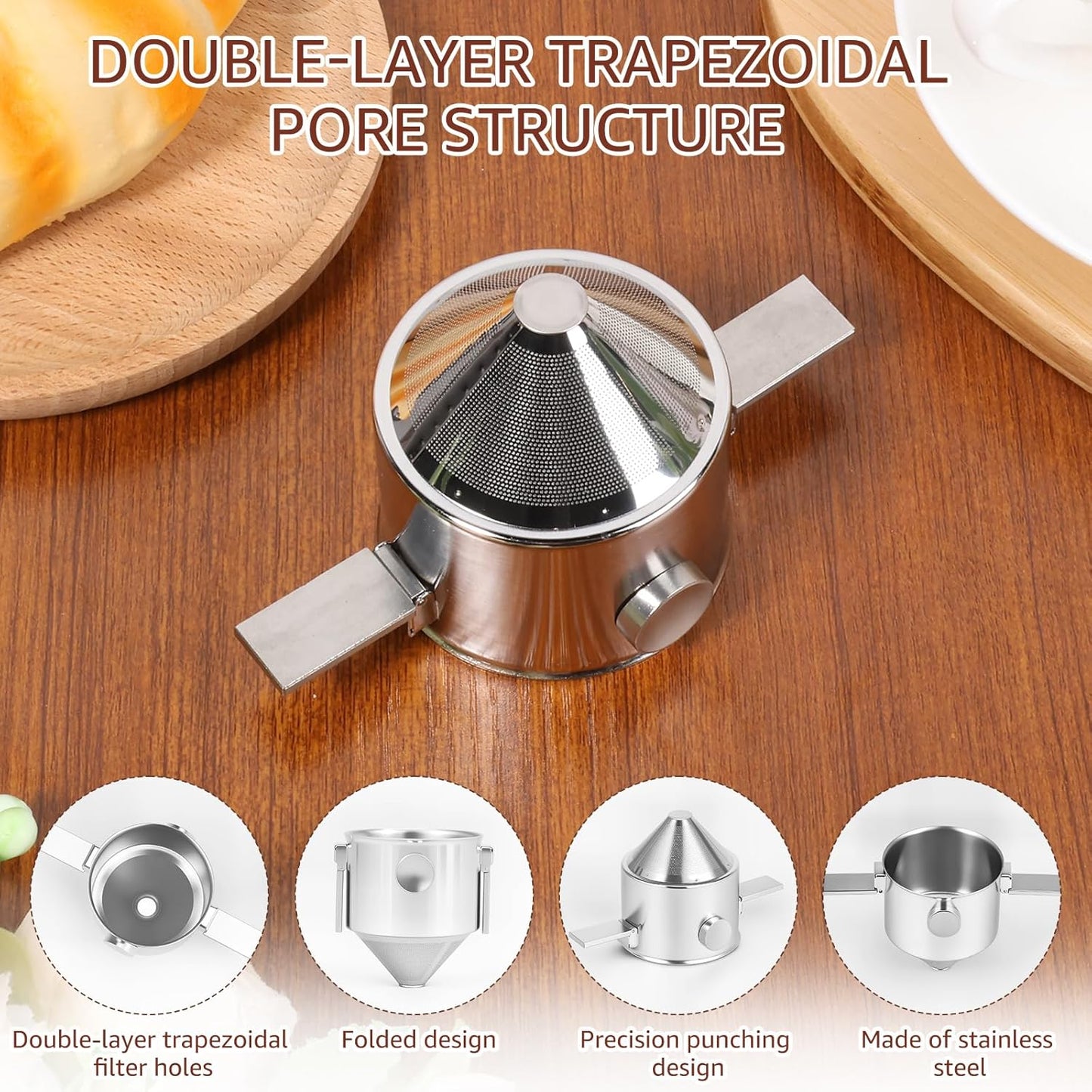 Pour Over Coffee Dripper Stainless Steel Coffee Filter Pour Over Coffee Maker Collapsible Coffee Dripper Cup Cone Filter for Travel Camping (Stainless Steel)