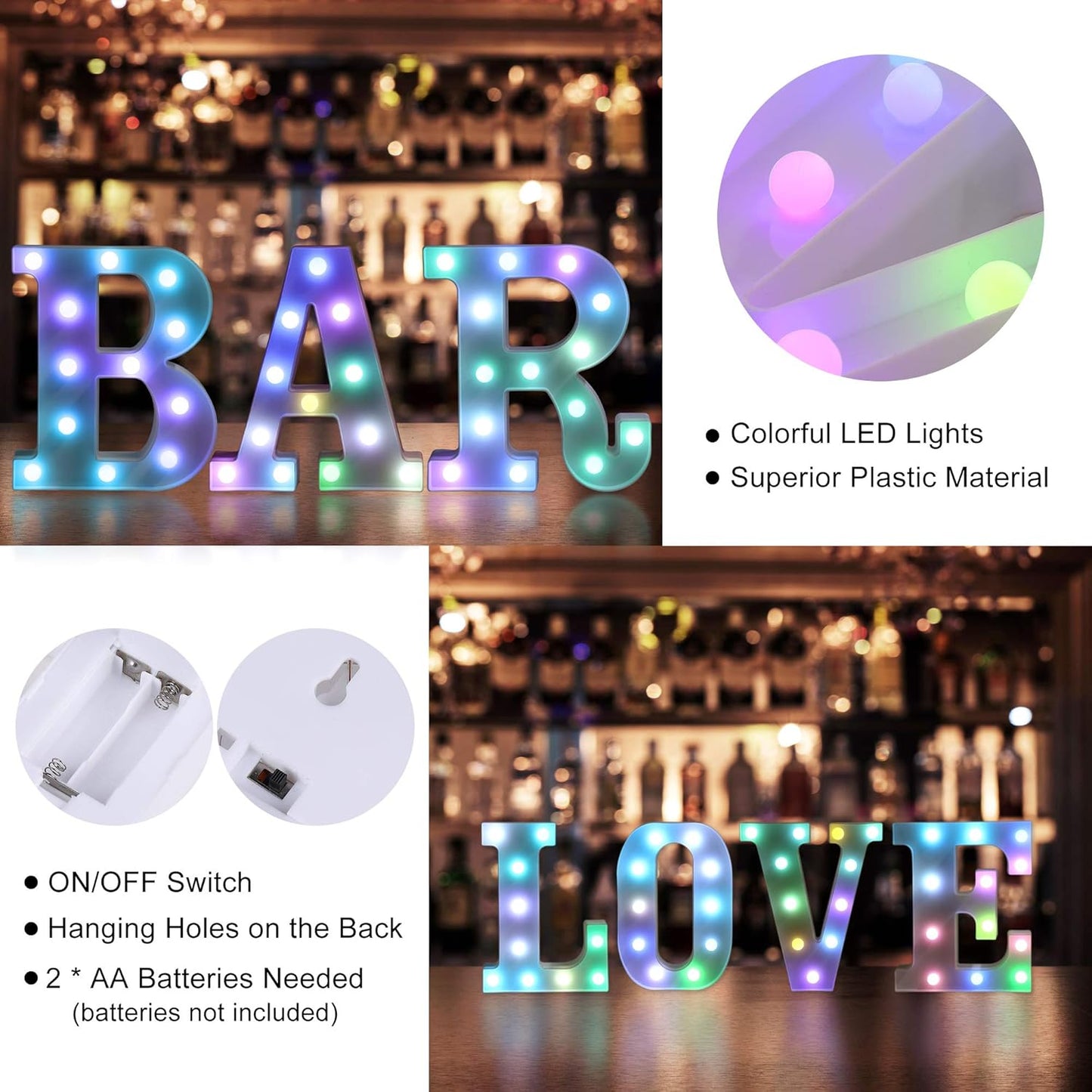 Foaky Colorful LED Letter Lights with Remote,Marquee Light Up Letters Sign for Night Light Wedding/Birthday Party Battery Powered Christmas Lamp Home Bar Decoration(F)