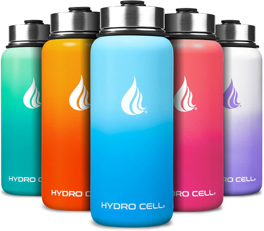 HYDRO CELL Stainless Steel Insulated Water Bottle with Straw - For Cold & Hot Drinks - Metal Vacuum Flask with Screw Cap and Modern Leakproof Sport Thermos for Adults (Sky/Blue 32oz)