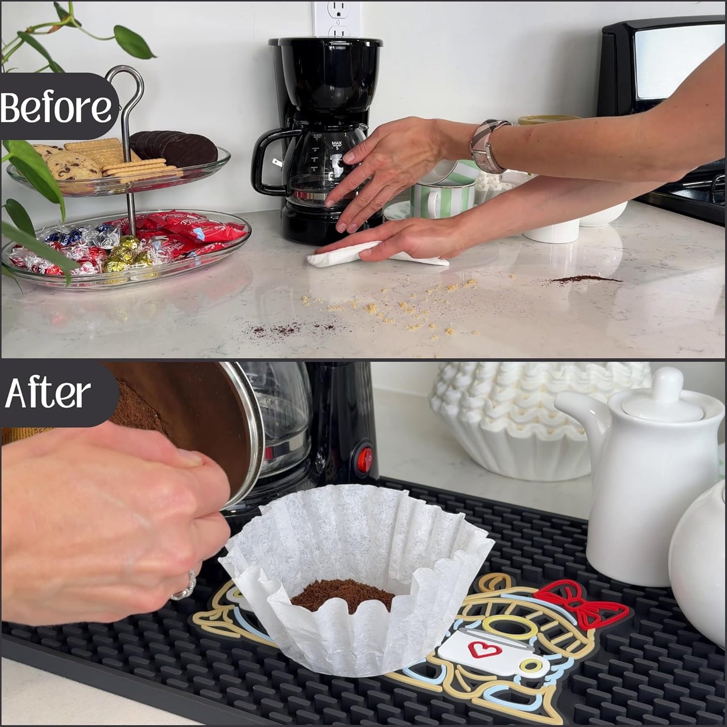 Coffee Bar Mat for Countertop, Large 18x12 Cute Gnome Coffee Mat, Kitchen Decor and Accessories Bar Sign, Durable Kitchen Mats Accessories, Funny Gnomes Signs for Station, Gnomes Decorations for Home