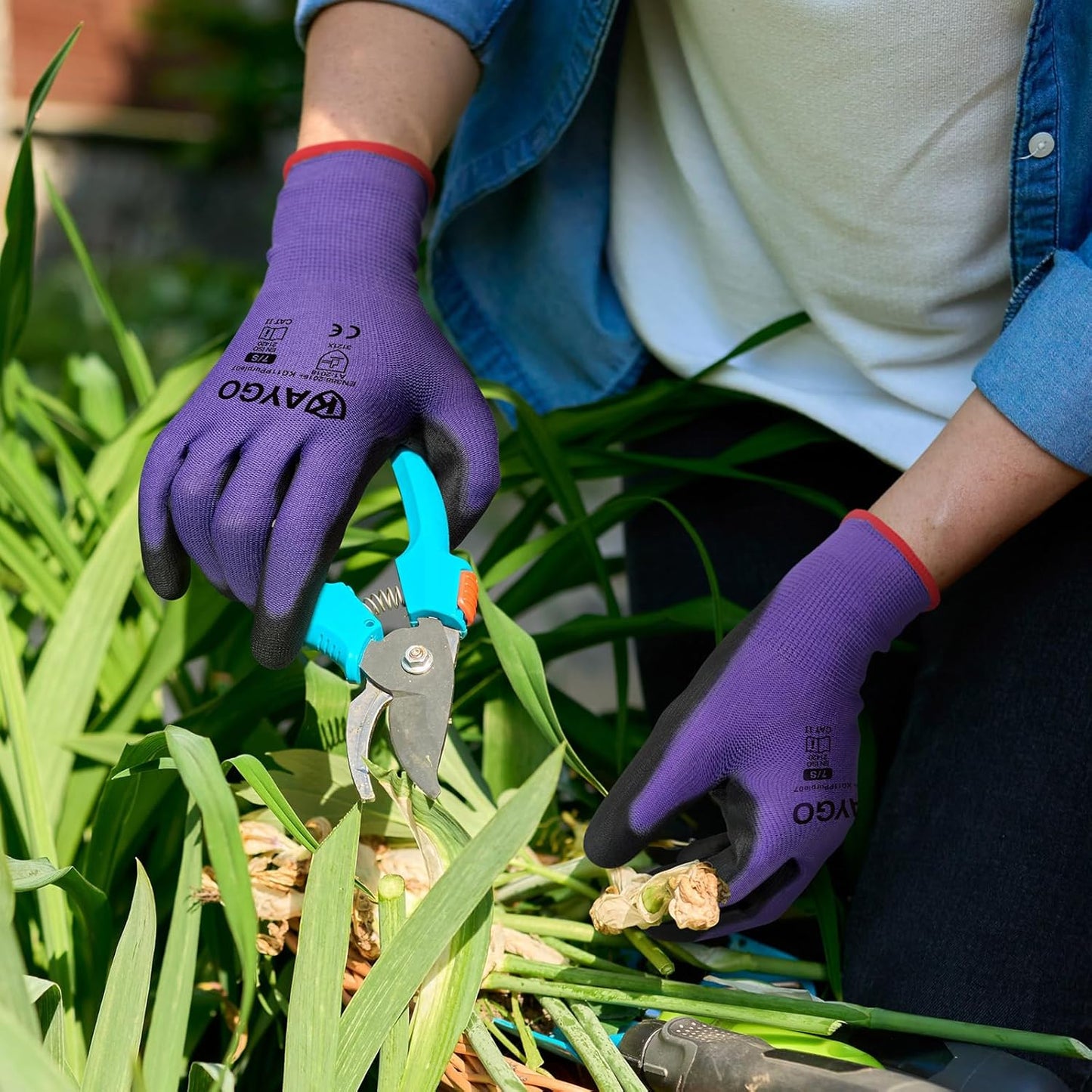 KAYGO Safety Work Gloves PU Coated,12 Pairs KG11PB Seamless Knit Glove for Men and Women, with Smooth Grip on Palm and Fingers, Ideal for General Duty Work (XL, Purple)