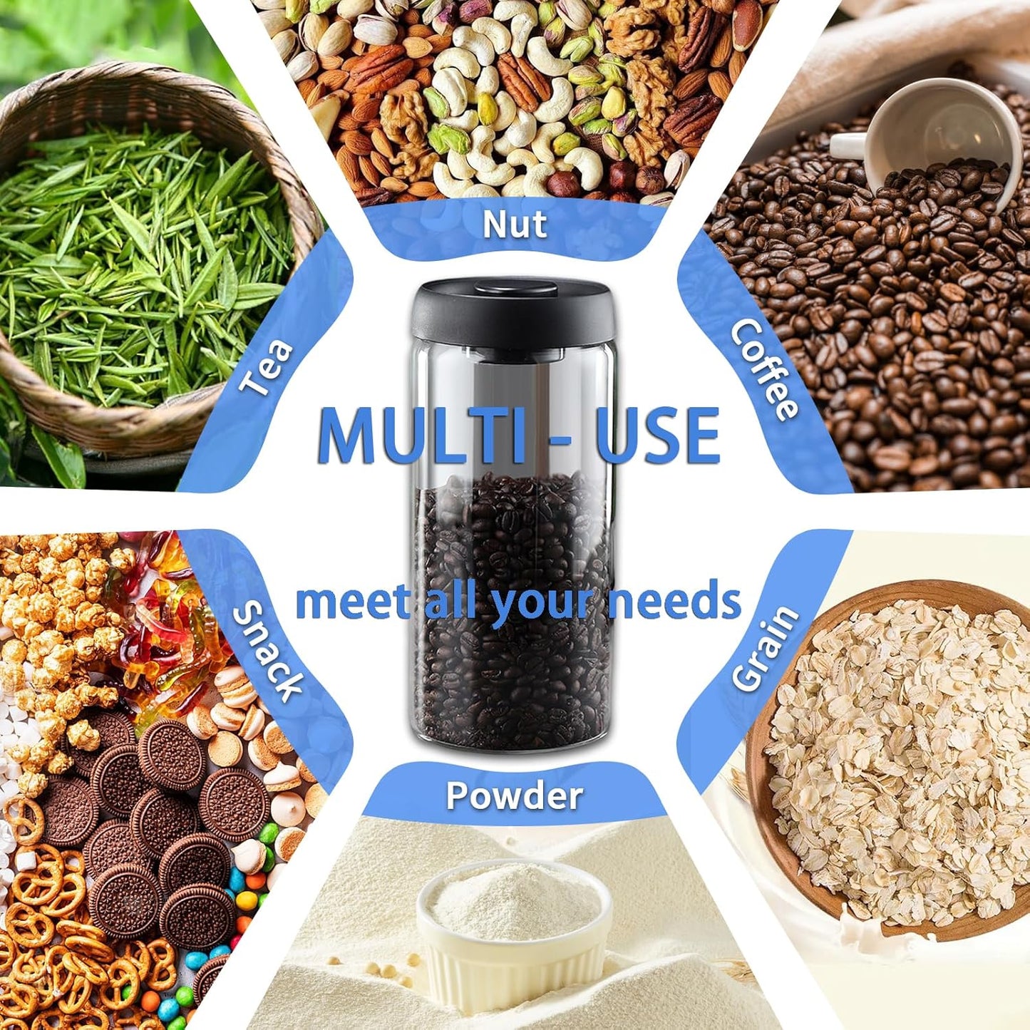 Vacuum Coffee Canister,2PCS 61FLOZ Borosilicate Glass Jar with Spare Airtight lid, Label & Brush, Coffee Bean Storage for Coffee Beans & Grounds (Shade Glass)