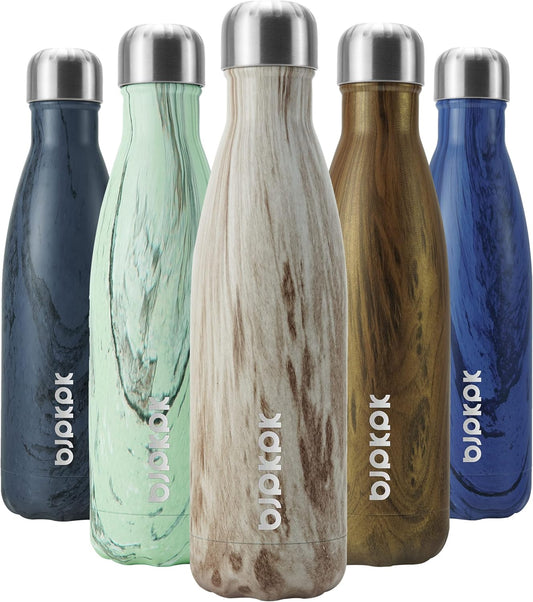 BJPKPK 17 oz Stainless Steel Insulated Water Bottle Cola Shape Big Water Bottles for Travel,Wood Yellow Gray