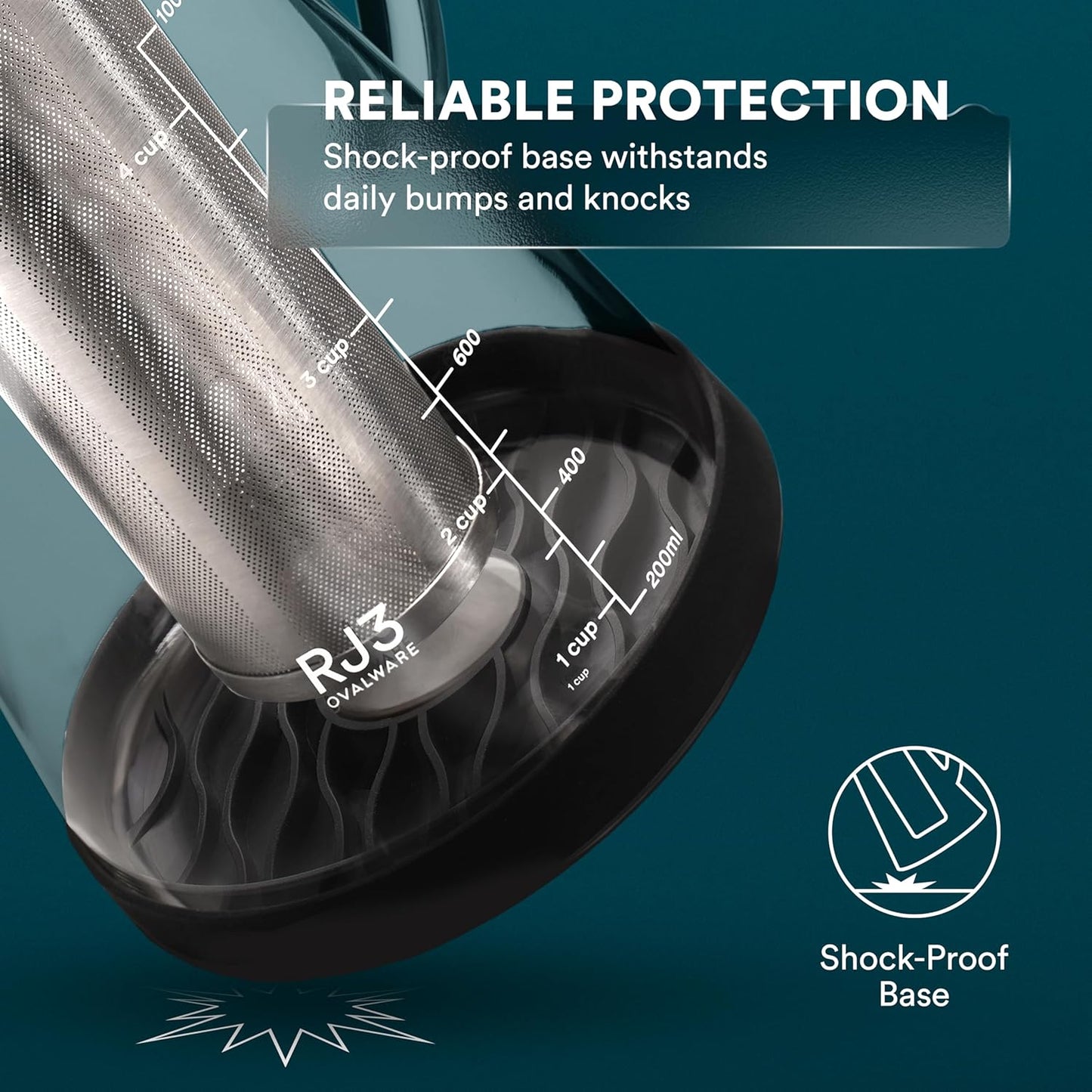 OVALWARE Airtight Cold Brew Iced Coffee Maker Pitcher and Tea Infuser with Spout - 1.0L / 34oz Ovalware RJ3 Brewing Glass Carafe with Removable Stainless Steel Filter