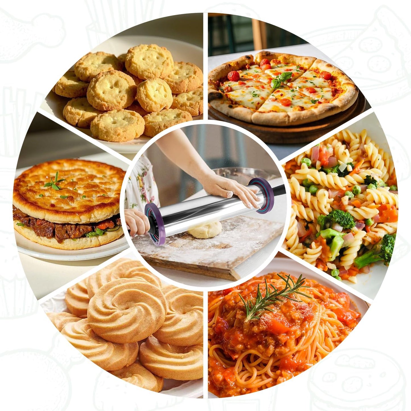 Rolling Pins,Rolling Pin and Silicone Baking Pastry Mat Set,Rolling Pins,Adjustable Stainless Steel Rolling Pin with Thickness Rings for Baking Dough,Pizza,Pie,Pasta(Black Mat)