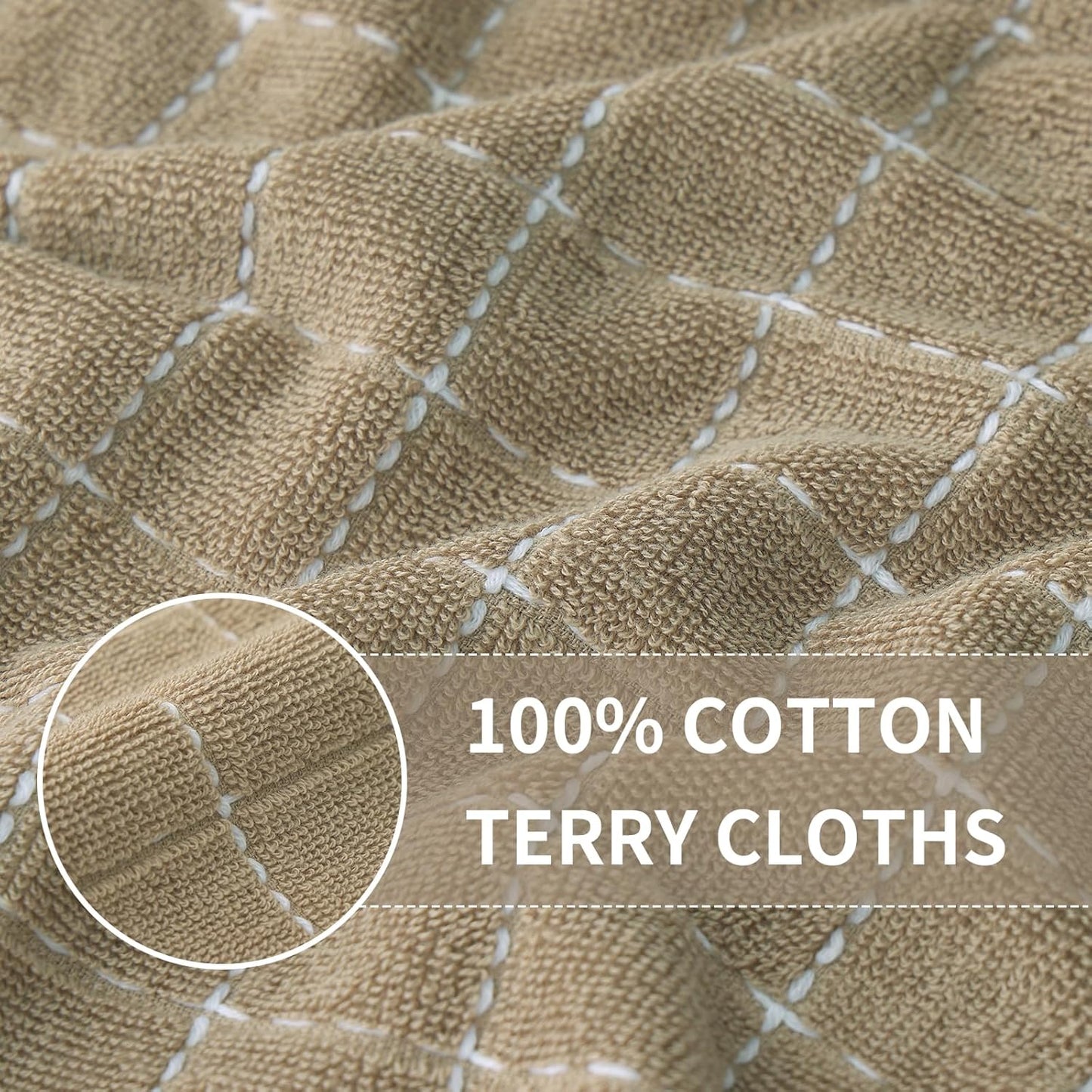 Homaxy 100% Cotton Terry Kitchen Dish Cloths, Ultra Soft and Absorbent Dish Towels for Kitchen, Perfect for Drying and Washing Dishes, 8 Pack, 12 x 12 Inches, Tan