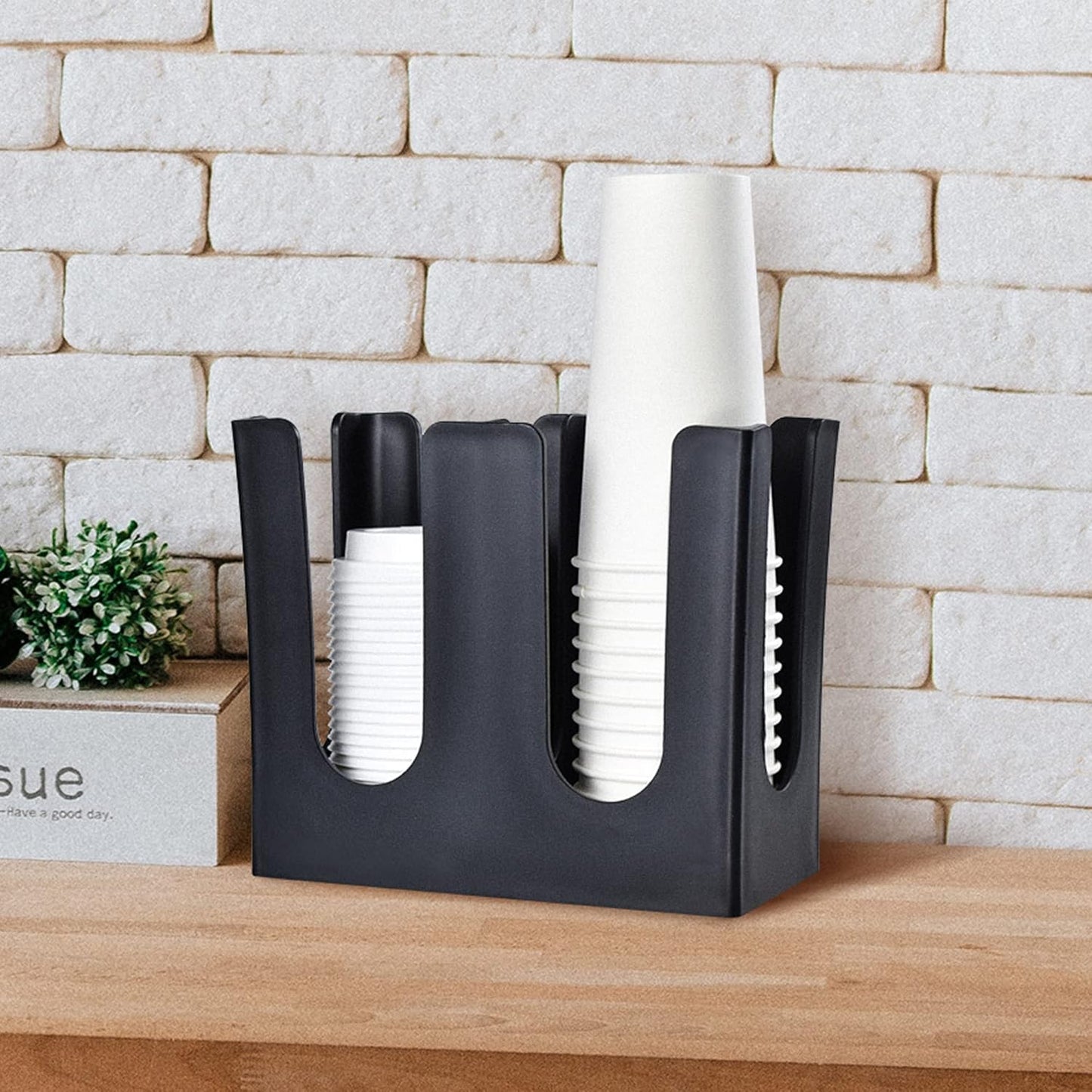 MYITYARD Coffee Cup Dispenser, 2 Compartment Cup and Lid Organizer fits 5 to 16 oz Disposable Paper & Plastic Cups, Acrylic Cup Holder for Table Countertop, Black