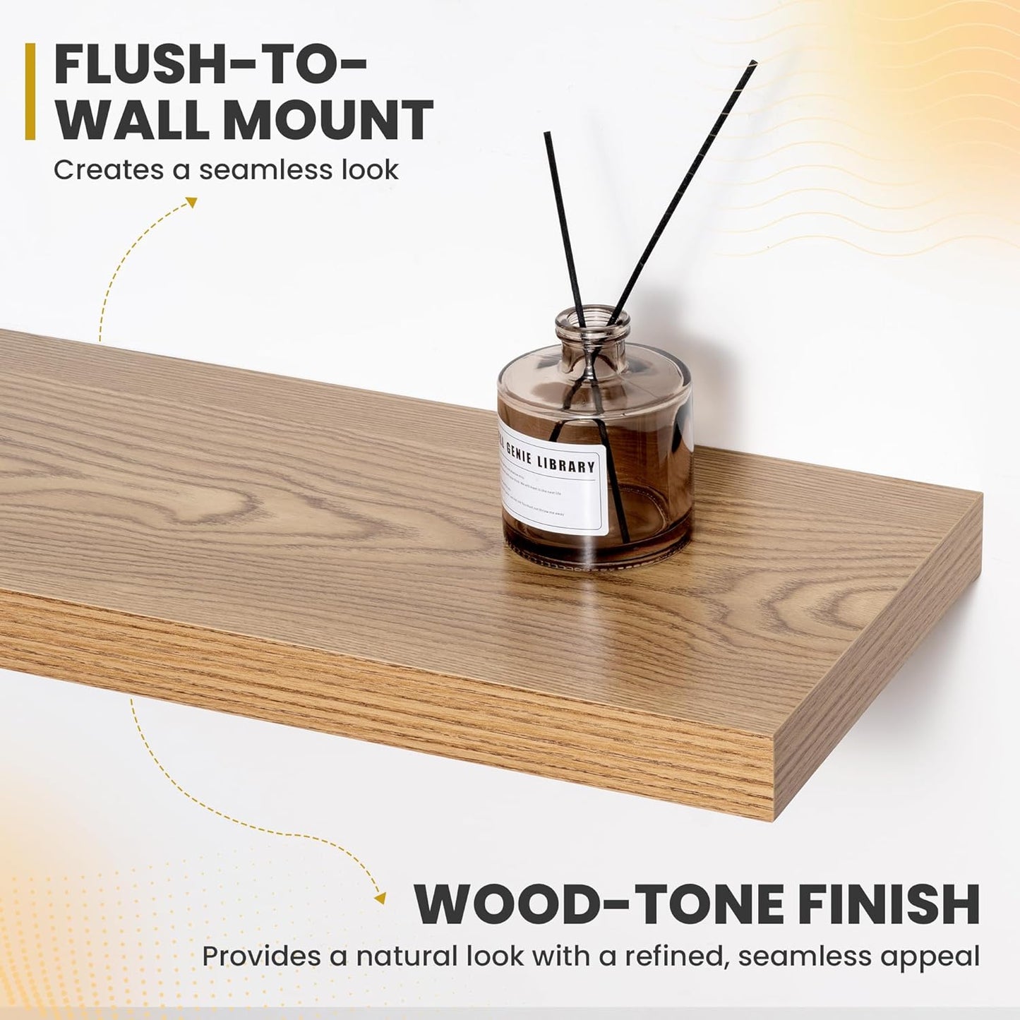 24 Inch Floating Shelves, 9.3" Deep Floating Shelf Wall Mounted, 24" Wall Shelves, Rustic Deep Bookshelf, Large Display Shelves & Storage Shelves for Bedroom, Living Room, Light Brown, Set of 2