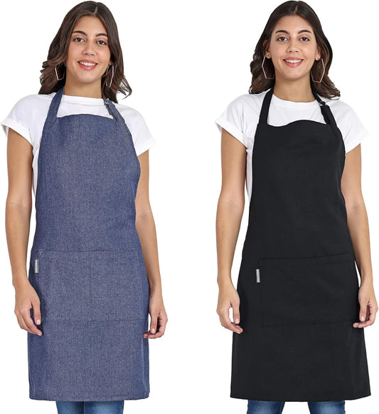 Chef Apron, Recycled Cotton Kitchen Apron with an Adjustable Neck with Long Ties, for cooking, baking