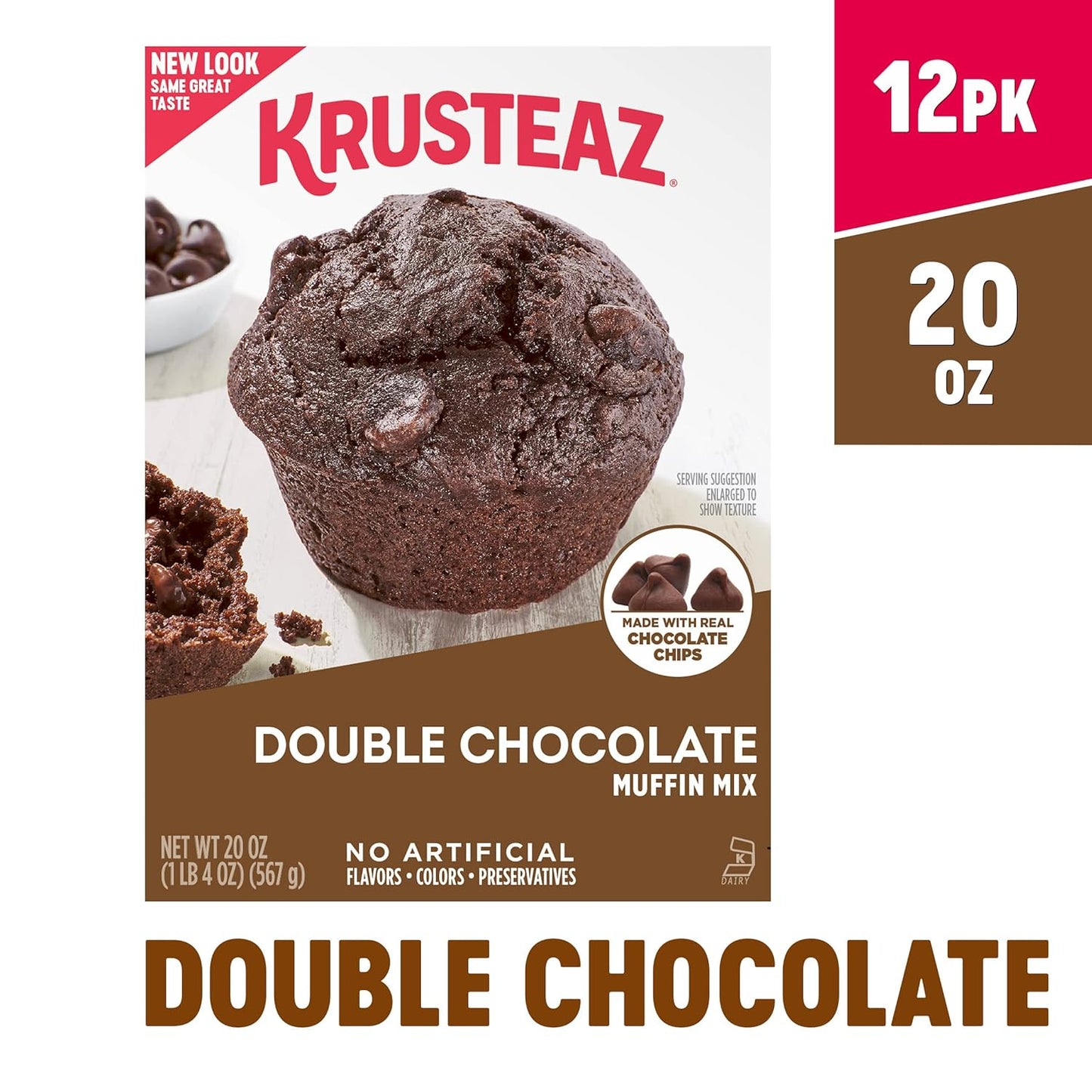 Krusteaz Muffin Mix, Double Chocolate Muffin Mix, Made with Real Chocolate Chips & No Artificial Flavors, Colors or Preservatives, 20 Ounce Box (Pack of 12)
