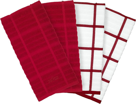 All-Clad Solid & Coordinate Kitchen Towels: Highly Absorbent, Super Soft Long Lasting 100% Cotton, 17" x 30" Tea Towels for Cleaning & Drying Dishes, Pans, Glassware, Countertops, 4-Pack, Chili