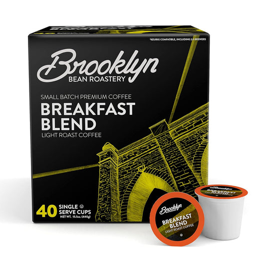 Brooklyn Beans Breakfast Blend Gourmet Coffee Pods - Compatible with Keurig 2.0 K Cup Brewers, 40 Count, Smooth and Balanced