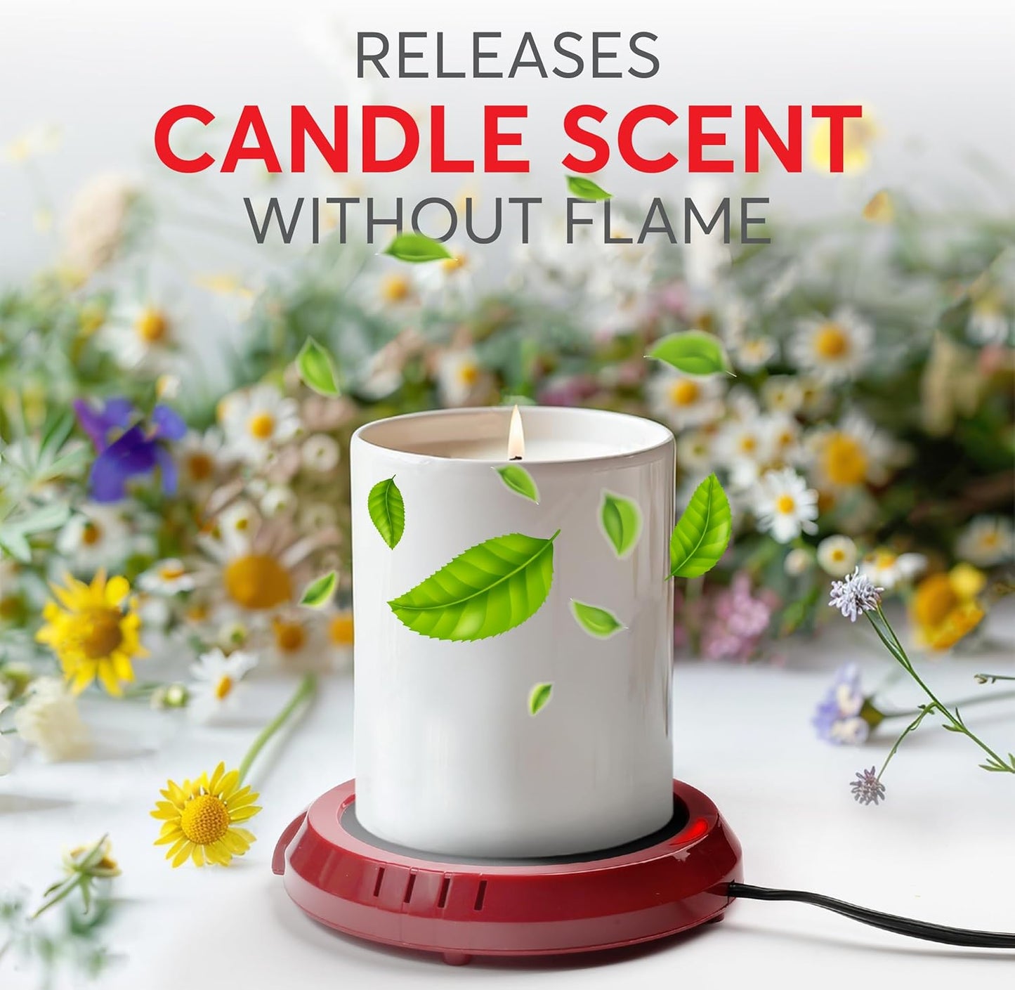 Large Candle Warmer Plate Safely Releases Scents Without a Flame - Used as Candle Jar & Coffee Warmer for Home & Office, 1 Pack, Red