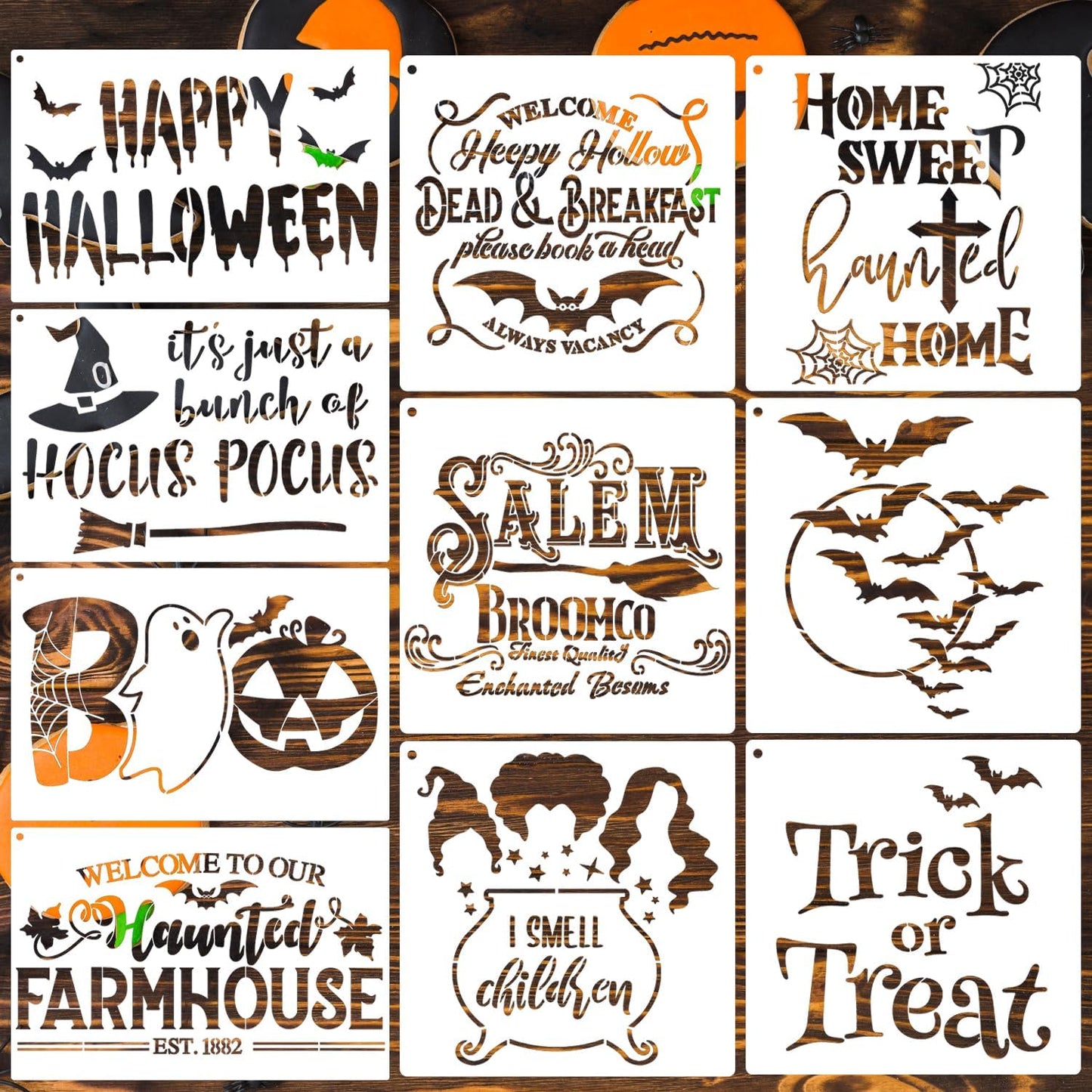 Halloween Stencils for Painting on Wood 12”x8” Large Halloween Stencil Boo Trick or Treat Bats Hocus Pocus Stencils for Door Mats Wood Sign T-Shirt Decor