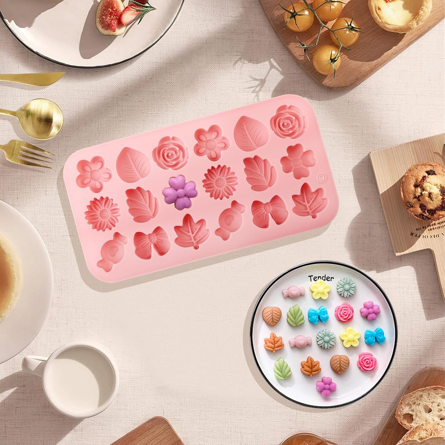 2Pcs Silicone Flower Molds for Cakes, Cupcakes, Chocolate, Candy, Sugar Craft, and Resin Crafts - Pink Flower Mold Set(Pink)