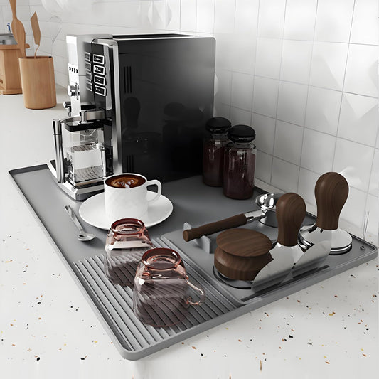 Silicone Coffee Mat With Espresso Tamping Mat,Leak-Proof and Non-Slip,Suitable for Kitchen Station Pad Accessories Fits Under Coffee Maker & Dish Rack to Keep the Countertop Clean-Gray