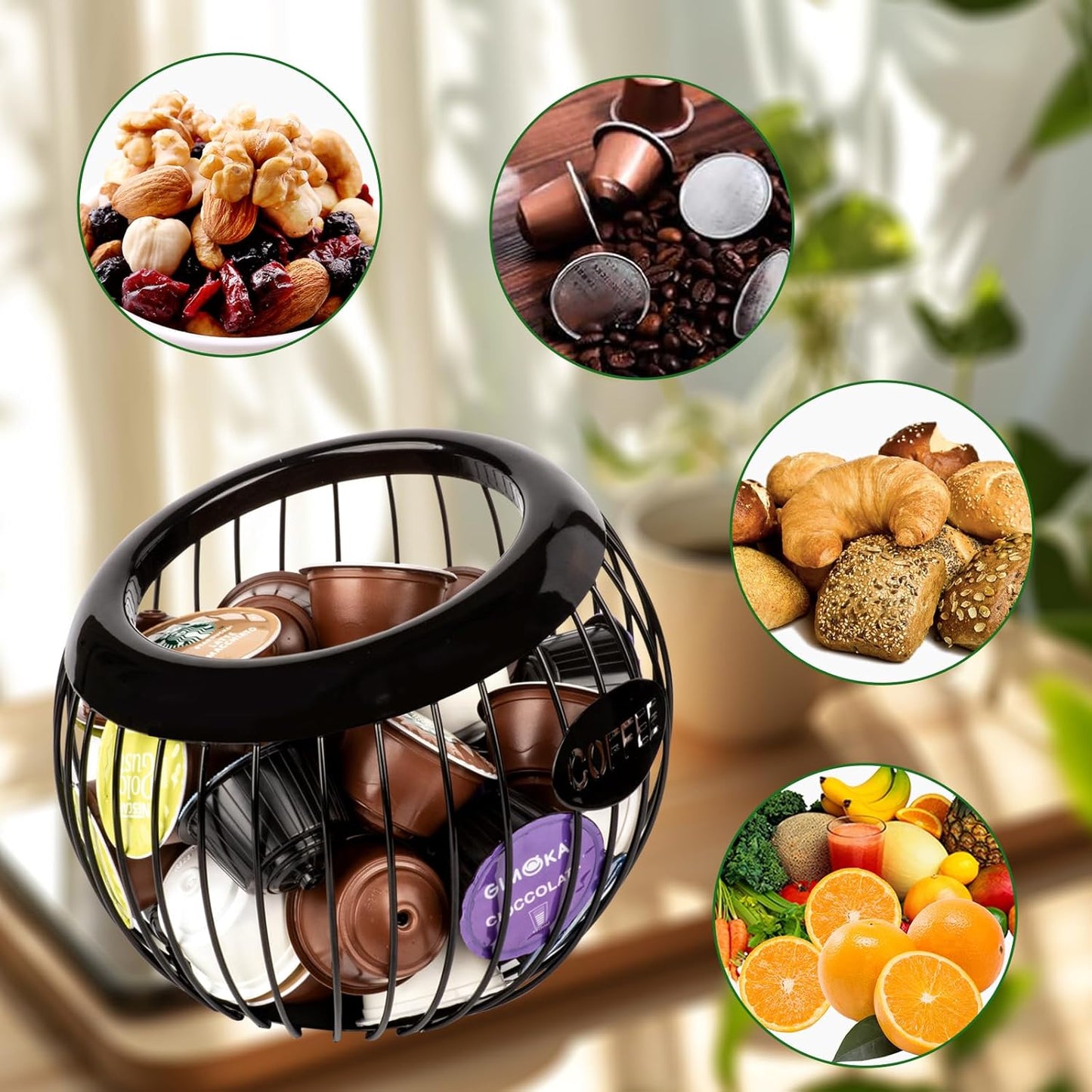 Stainless Steel Cup Coffee Basket pods holder Sturdy for Home or Office Kitchen Counter Organizer Espresso Capsule (BLACK)