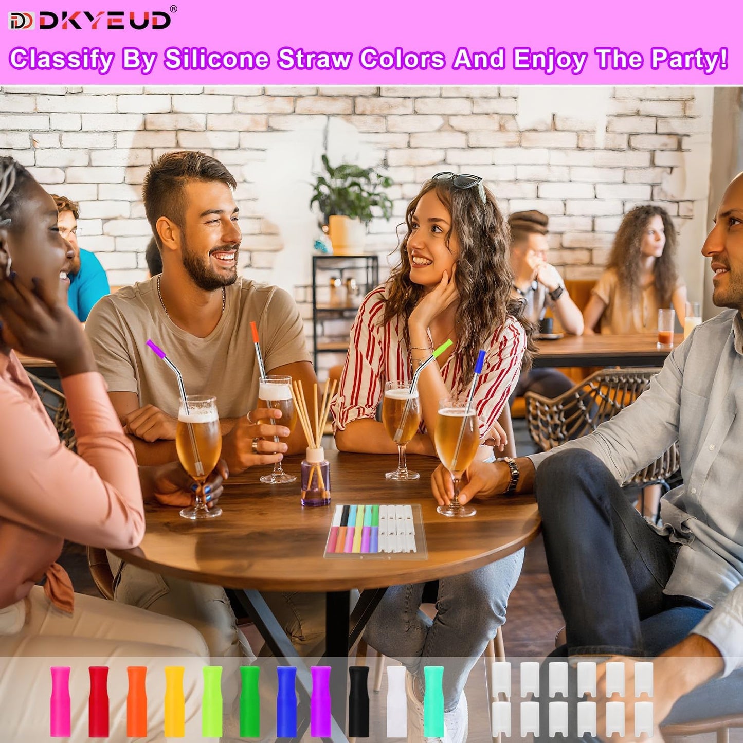 24PCS Food-Grade 12 Colors Metal Straws Reusable Silicone Tips,Silicone Base Sleeve,Only Fit Diameter 0.32In- 8mm Stainless Steel Straws,BPA Free, Eco-Friendly