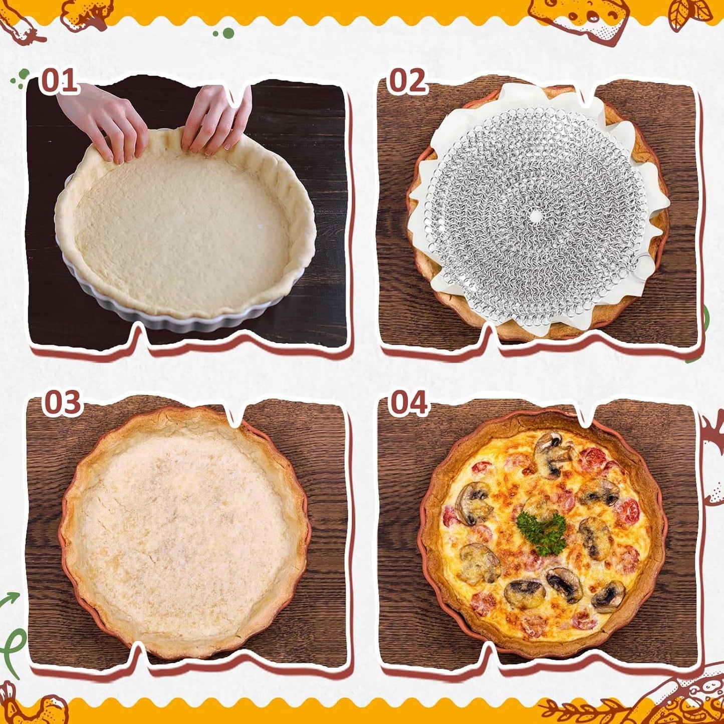 Patelai 2 Pcs Stainless Steel Pie Weights for Baking Universal Fit Pie Weight for 7-10 Inch Pies Round Metal Pies Weights Chain Dishwasher Safe Durable Blind Baking Dough Cooking Pastry (10 Inch)