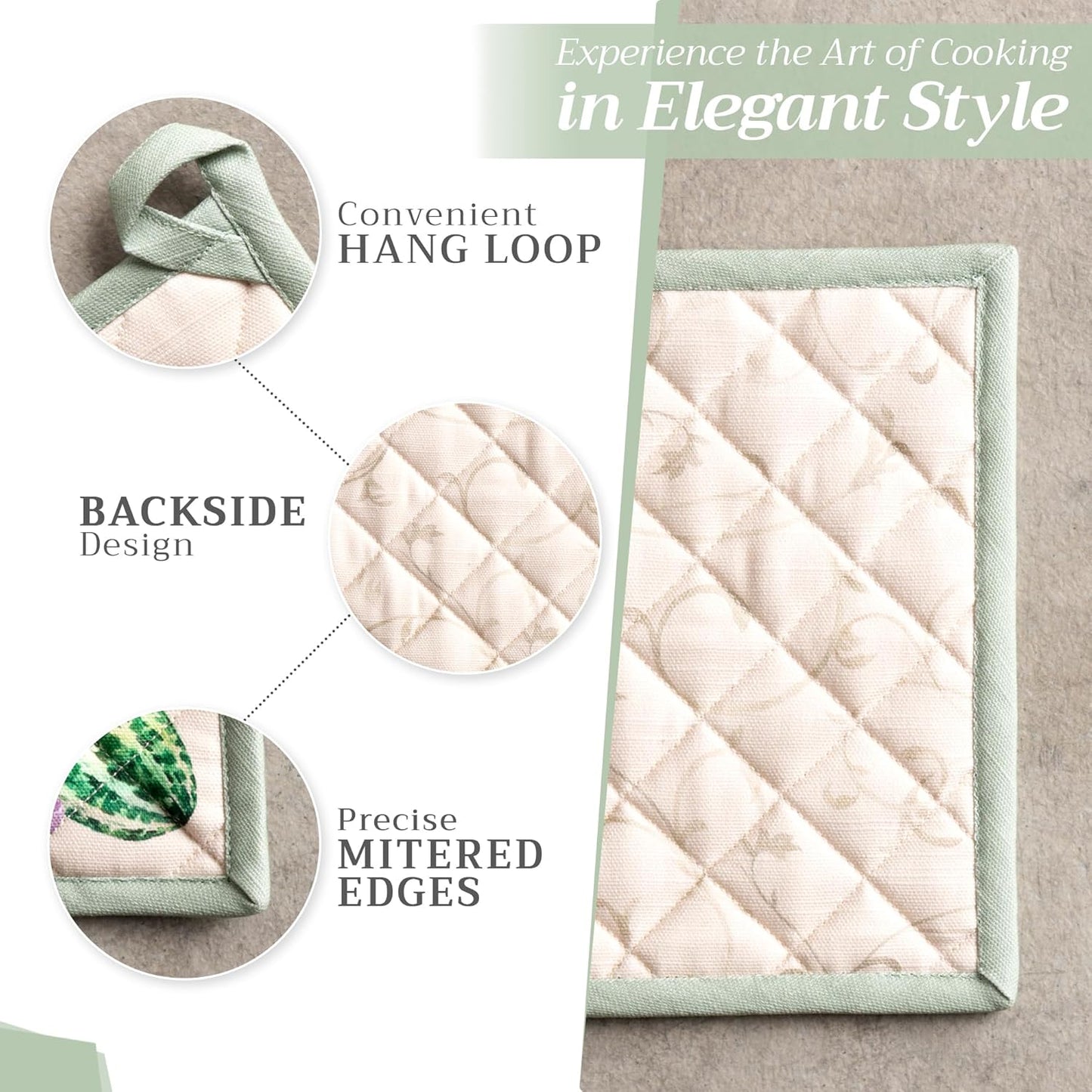 Maison d' Hermine Pot Holders 100% Cotton Heat Resistant Potholders 8" x 8" Hot Pads with Loop BBQ, Cooking, Baking, Grilling, Kitchen, Handling Hot Pans (Pack of 1, Lumina)