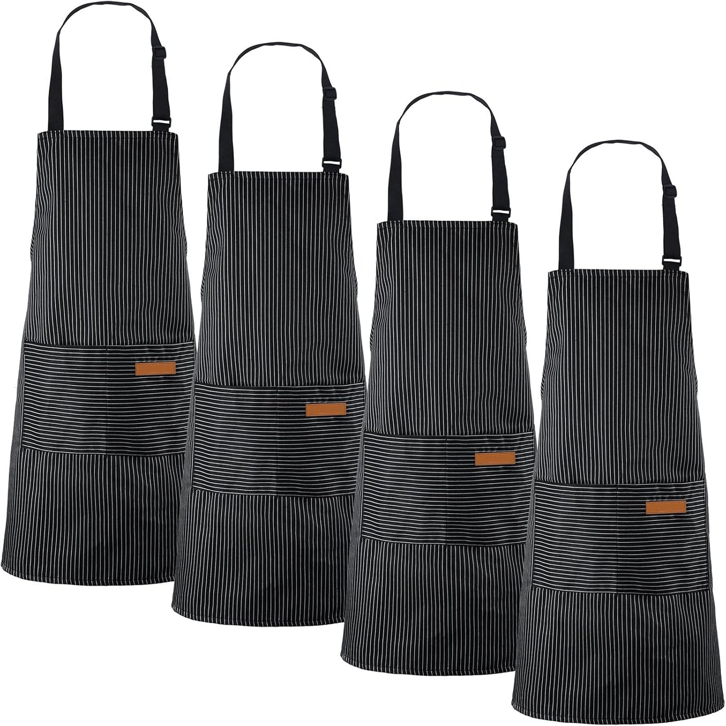 Handepo 4 Pcs Kitchen Cooking Aprons with Pockets Adjustable Waterproof Baking Apron for Women Men, Chef,BBQ, Christmas Gift
