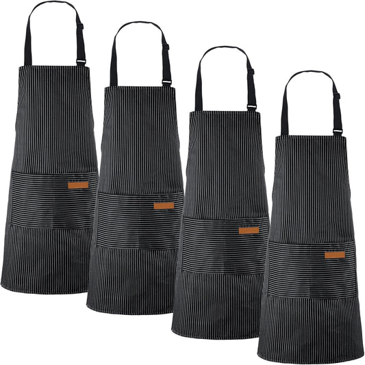 Handepo 4 Pcs Kitchen Cooking Aprons with Pockets Adjustable Waterproof Baking Apron for Women Men, Chef,BBQ, Christmas Gift