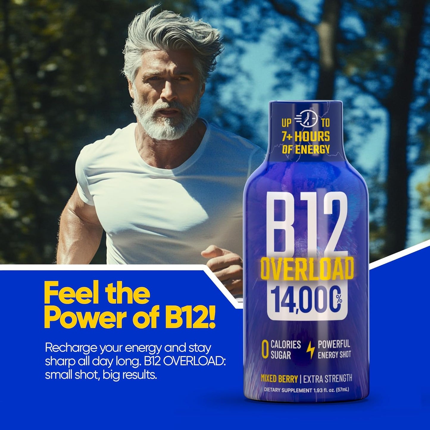 B12 Overload Extra Strength Energy Shot – Mixed Berry – 260mg Caffeine, 14000% B12, Electrolytes – Energy & Vitality Support – Zero Sugar No Calories – Vegan, Kosher, Gluten-Free – 1.93 fl oz, 12-Pack