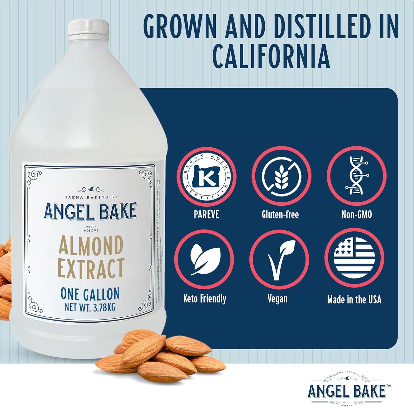 Pure Almond Extract, 1 Gallon - Natural Essence for Beverage Formulations, Bulk Manufacturing, Professional Food Developers - Kosher Certified, Vegan, Gluten-Free, Keto Friendly