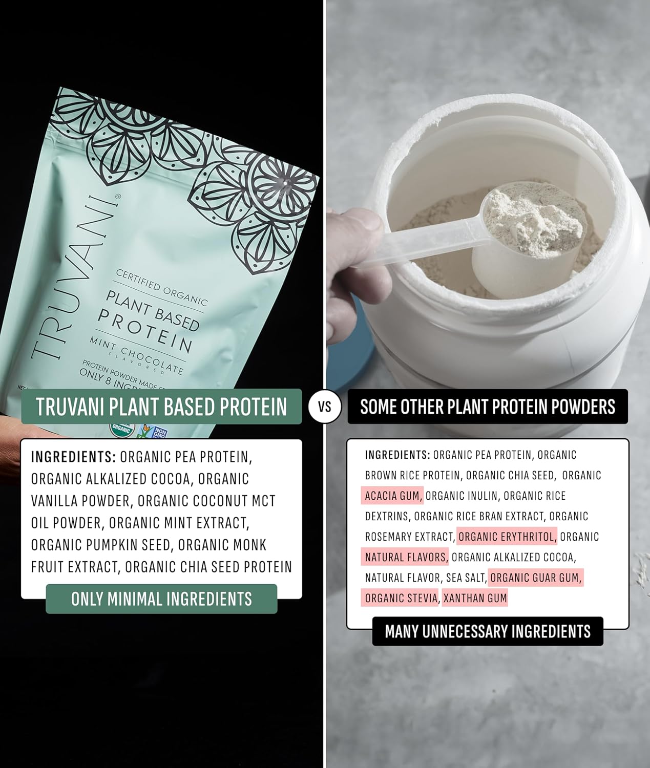 Truvani Vegan Pea Protein Powder | Mint Chocolate | 20g Organic Plant Based Protein Per Serving | 10 Servings | Keto | Gluten & Dairy Free | Low Carb | No Added Sugar