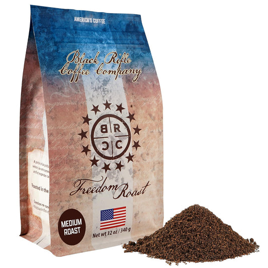 Black Rifle Coffee Company Ground Coffee Medium Roast - Roasted Blend Made from Pure Arabica Beans - Colombian & Brazilian Beans - Veteran Founded & American Made (Freedom Roast, 12oz Bag)