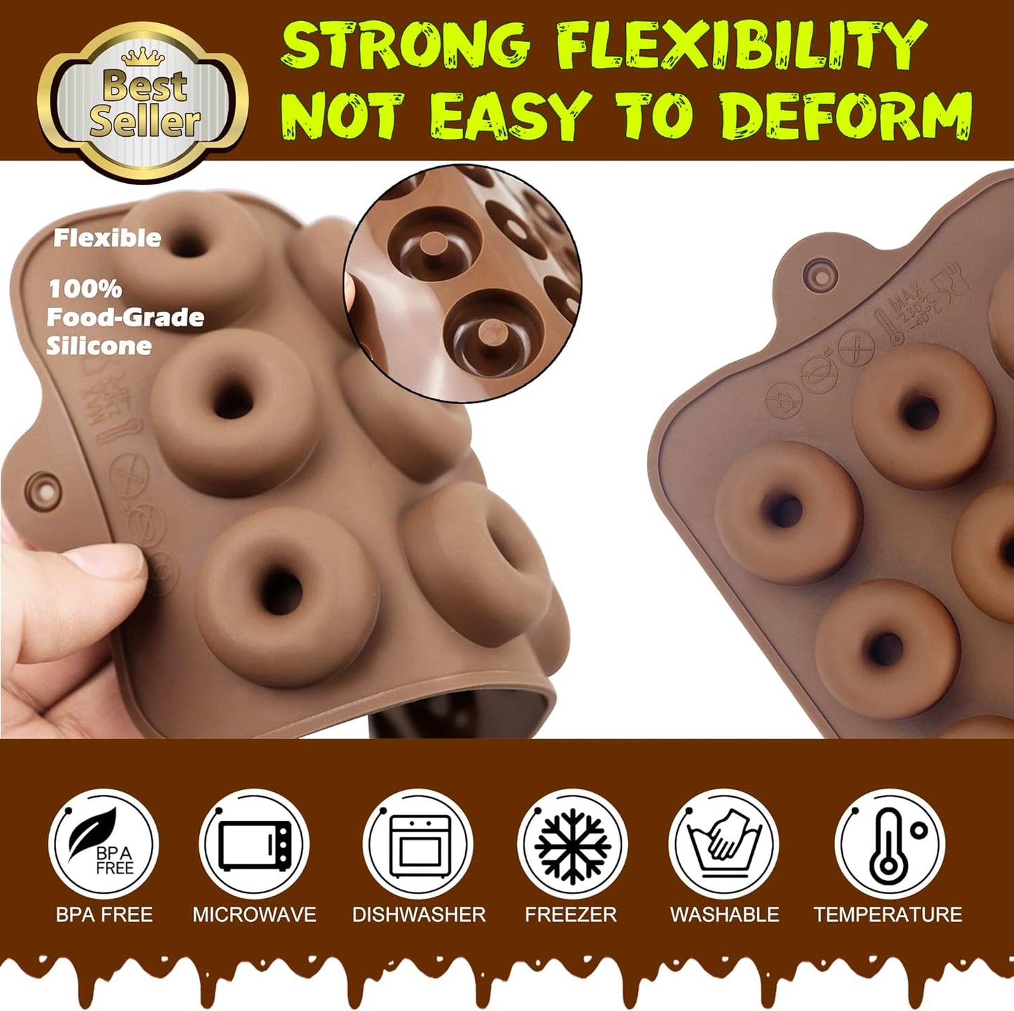 Donut Silicone Chocolate Molds, Mini Donut Pan Mold Gummy Candy Mold for Caramels Chocolate Ice Cube Jelly Truffles Pralines Ganache - 4 Pack